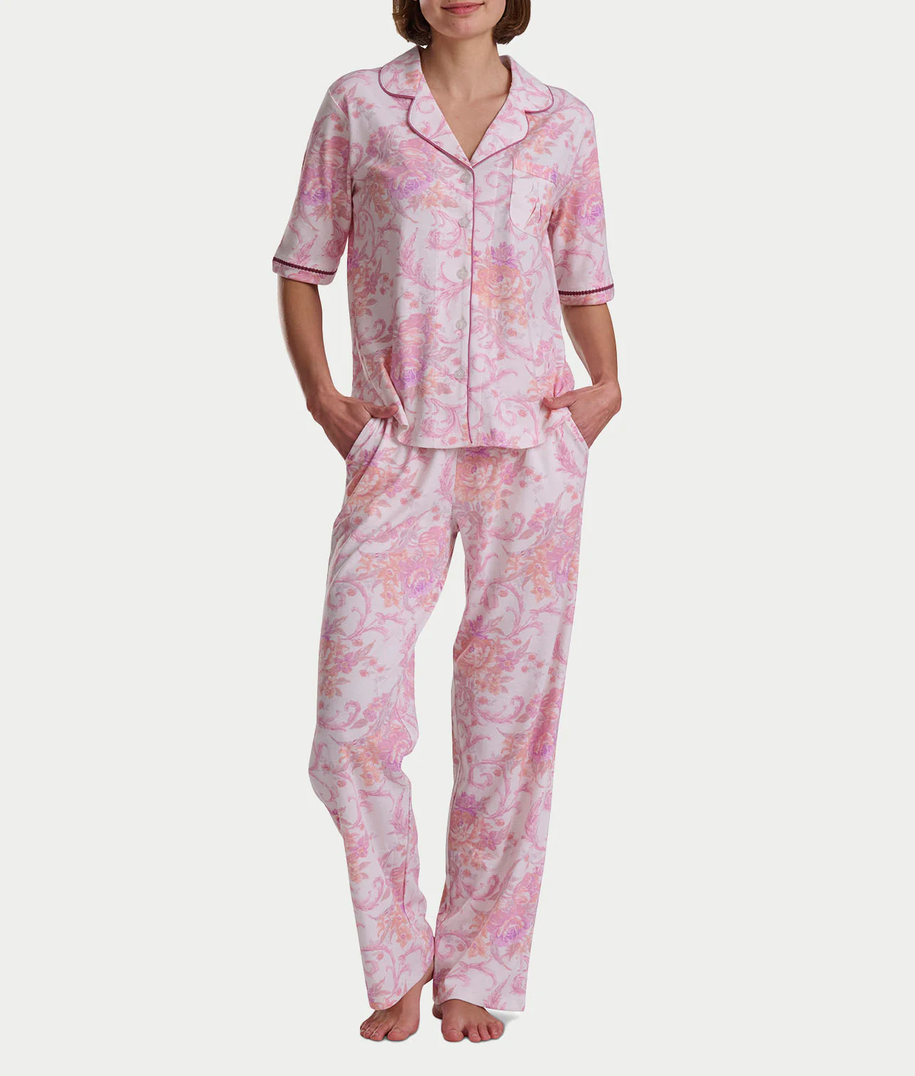 Romantic Fields Notch Collar Pajama Set with Lace - Image 6