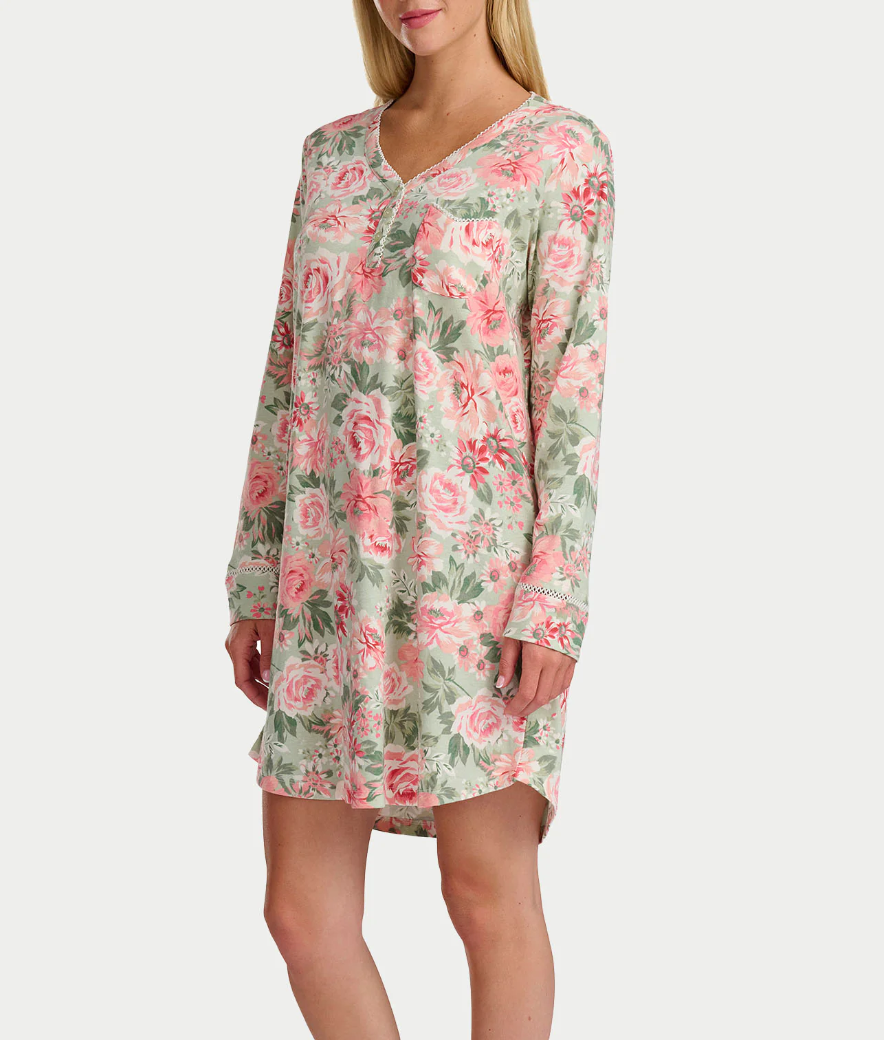 Vintage Dreams Henley Sleep Shirt With Picot Trim - Image 4